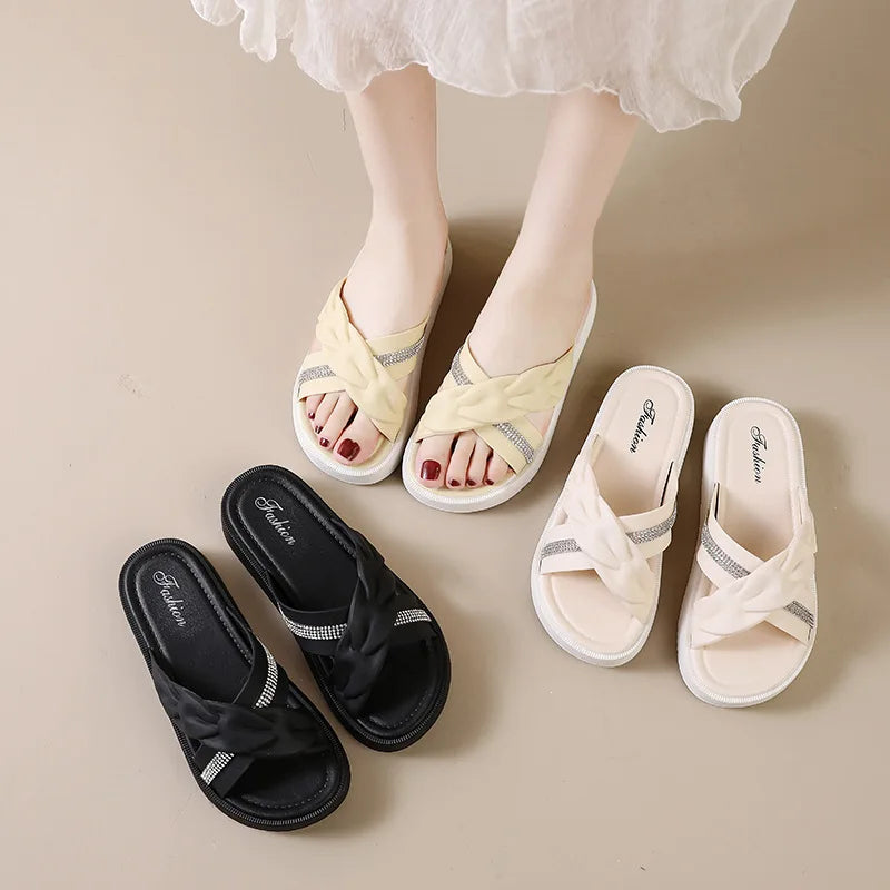 2026 Summer New Fashion Women Shoes Slippers Comfortable Platform Shoe High Heels Leisure Flower Outdoo Slipper Women